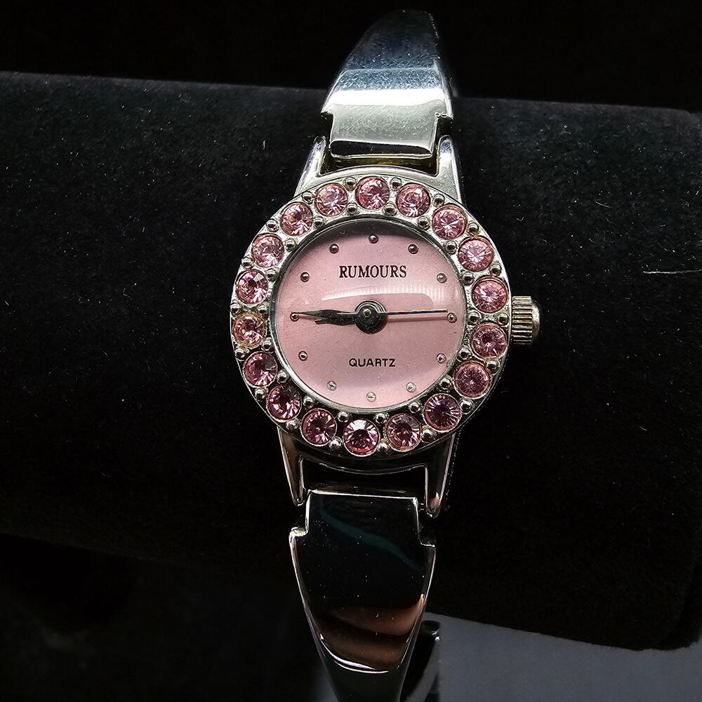 Pink Rhinestone Watch Rumours Ladies Silver Tone WORKING